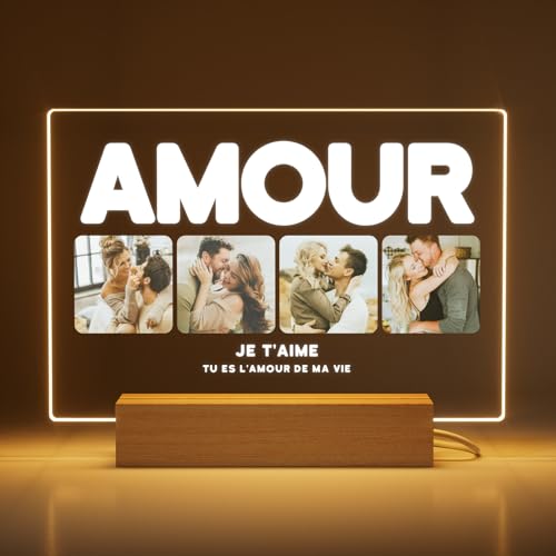 Greatminer Cadeau Personnalisé Amour avec Photo et Dédicace - Cadre Photo Personnalisé Couple - Cadeau Femme Homme Anniversaire Saint-Valentin - Verre...