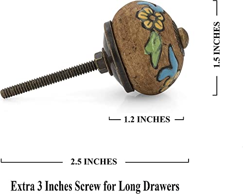 Image of Craft Trade Ceramic Wardrobe Knobs for Drawers Furniture Desk Wardrobe Kitchen Cabinet Dresser and Cupboard Vintage Assorted Decorative Knob - Pack of 6 Dusty Brown
