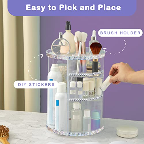 Rotating Makeup Organizer, Diy 8 Adjustable Layers Spinning Skincare Organizers With Self-Adhesive Crystal Rhinestone, 360 Cosmetic Display Case For Brush, Perfume, Makeup Storage Carousel For Vanity #TOP1