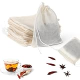 50 PCS Tea Bags Reusable Muslin Spice Bags for Cooking Cotton Muslin Bag Drawstring Packing Sachet Cheesecloth Cold Brew Coffee Bag 4x3inch for Spice Tea Filter Cooking Soup