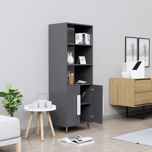 Image of Bniture Book Shelf Wooden | Engineered Wood Bookshelf for Home with 2 Door & 3 Shelf | Multipurpose Open Book Shelf Stand for Library, Study Room & Living Room | Slate Grey