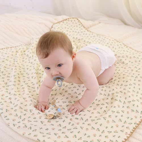 Image of Baby Swaddel Blanket Cotton Muslin Thick Bath Towel Dotted Backing Double Layer Receiving Blanket 40 inchx40 inch (Little Pink Flower)