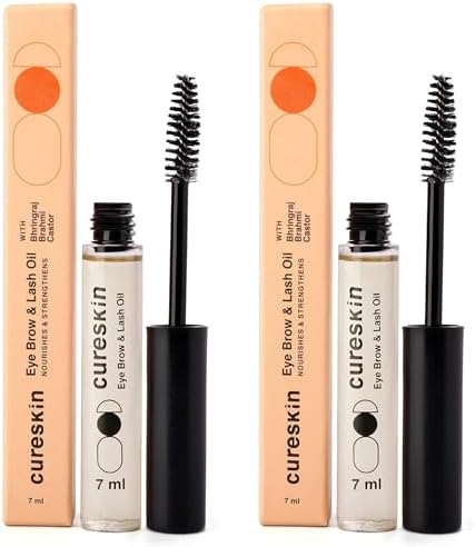 Cureskin Eyebrow & Eyelash Growth Oil with Castor, Brahmi & Vitamin E | Nourishes, Thickens & Strengthens Brows & Lashes | Eyelash Growth Serum | For Women | 7 ml (Pack of 2)