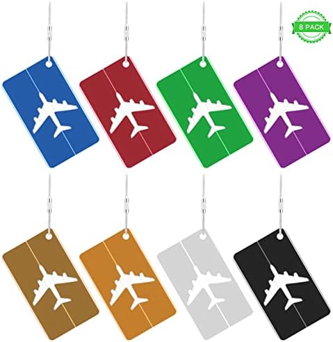 8 PCS Luggage Tags, Metal Suitcase Tag with Name Address Tel Email Labels, Anti-Rust Aluminium Baggage Handbag Tags, Waterproof Travel Luggage Id Tag Prevent Loss for Travel Business Trip
