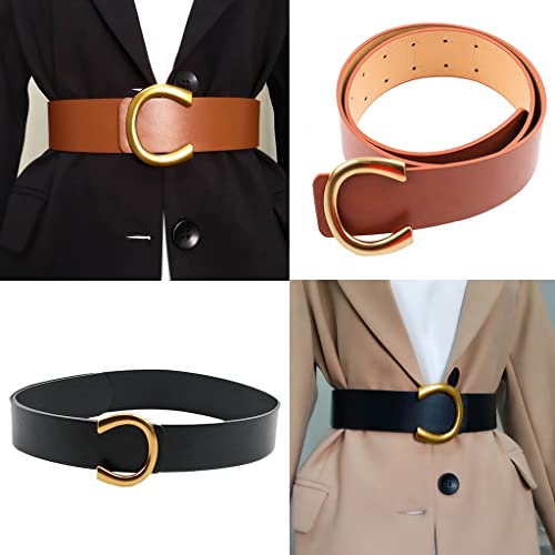 Classical Retro Punk Women Belts U Buckle Simple Wide Waist Belt Casual Fashion All-Match Jeans Dresses Waistband Pu Le, Black3