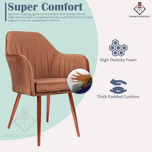 Image of Set of 2 Accent Chair for Living Room | Modern Armchair in Soft Velvet Fabric with Sturdy Legs | Premium Chair for Home Living Room Bedroom Restaurent | (Bronze Legs, Light Brown)