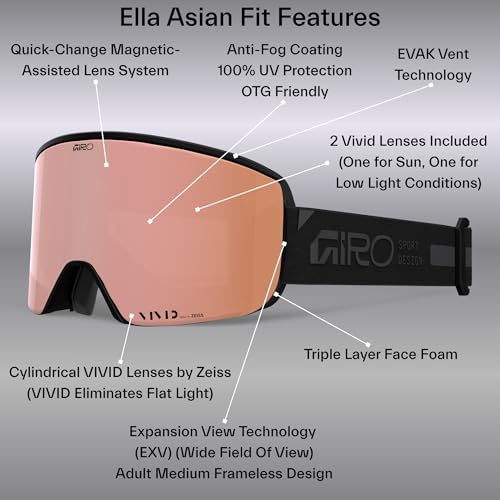 Image of Giro Ella Asian Fit Ski Goggles - Snowboard Goggles for Women, Youth - White Rails - Vivid Haze & Vivid Infrared