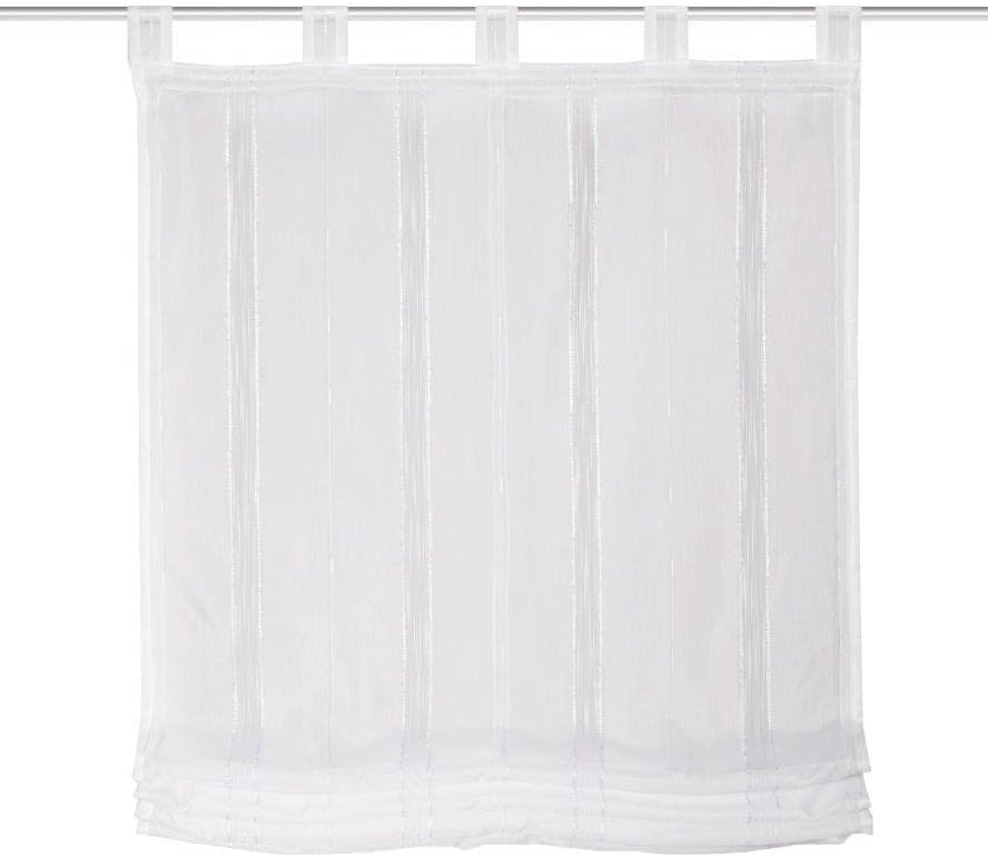 Alnur 79609 Tab-Top Roller Blind Made of Effect Voile with Longitudinal Stripes, Colour: White