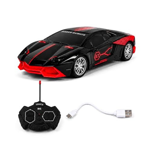 Image of Wishkey Remote Control Car Toy Super High Speed Racing Car with Stylish Looks & Modern Design,RC Vehicle Toy for Kids Age 4+ Years Black-Red, (Pack of 1)