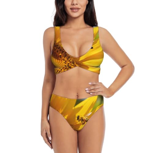 Bikini croisé pour femme haut de gamme maillot push-up réglable Bees Gather Nectar