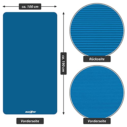 MAXXIVA Gymnastikmatte Fitnessmatte Blau Yogamatte 190x100x1,5 cm Schadstofffrei extrabreit inklusive Tragegurt