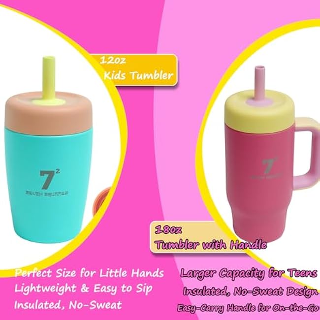18oz Kids Tumbler with Handle Straw Spill Resistant Lid, Stainless Steel Insulated Children Sippy Cups for Girls Boys, BPA-FREE