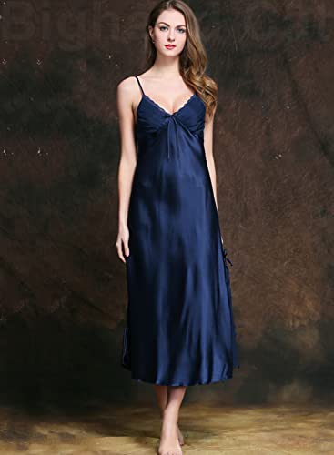 Iig Womens Long Satin Full Slip Dress Adjustable Spaghetti Strap Chemise Nightgown (Navy Blue, Medium) #TOP3