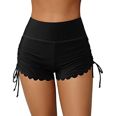 ATTRACO Women Swimming Bottoms Drawstring Board Shorts Tummy Control Swim Shorts S Black Cover