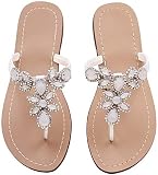Hinyyrin Sparkly Rhinestone Flip Flops for Women Trendy Jeweled Thong Sandals Summer Flat Sandals for Beach Weddings Vacation Shoes 10 White
