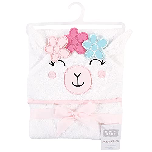 Image of Hudson Baby Unisex Baby Cotton Animal Face Hooded Towel, Flower Llama, One Size