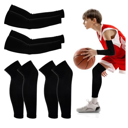 JIEYAO Ensemble de manchettes et de manchons de sport pour adolescents, protections de bras anti-UV et longues manches de compression pour les jambes, unisexe, pour le volley-ball, le basket-ball