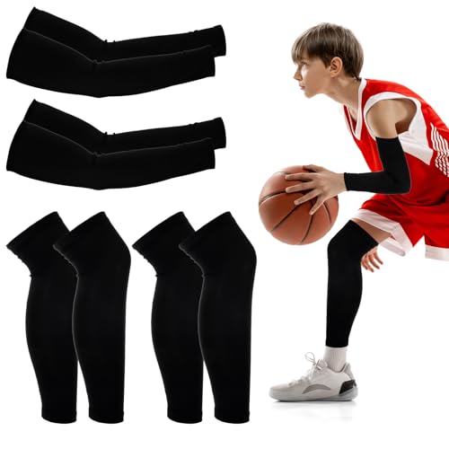 JIEYAO - Juego de calentadores de brazos y mangas para piernas para deportes para adolescentes, protectores de brazos con protección solar anti-UV y mangas de compresión largas para piernas, mangas de
