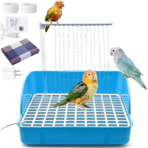 Image of kathson Automatic Parrot Bathtub with Pump, Large Bird Shower Fountain with USB Electric Water Cycle, Parakeet Bath Tub for Medium Birds, Cockatiel, Cockatoo, Lovebird, African Grey, Conure, Budgie