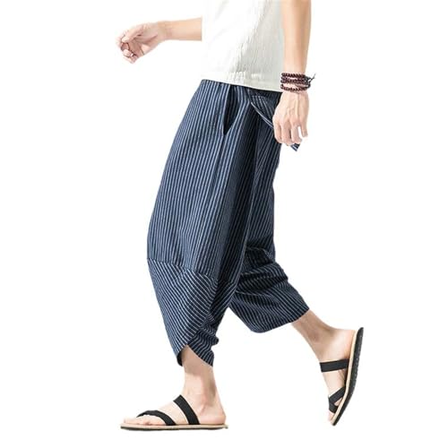 Pantalon sarouel hip hop homme rayé coupe mi-longue décontractée