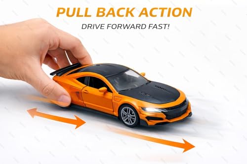 Image of 1:36 Scale Chevrolet Camaro Toy Car - Die-Cast Metal Pull Back Vehicle with Openable Doors, Lights & Music - Sports Model for Kids, Boys & Collectors (Orange)