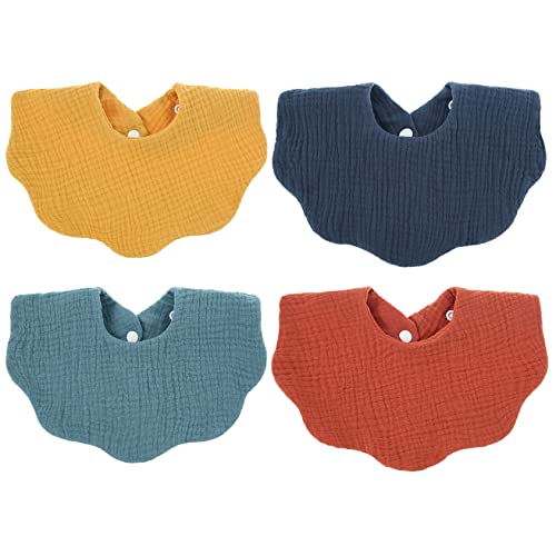 Viaky Baby Bandana Dribble Bibs 4 Pack, 4 Layer Cotton Wave Muslin Bibs with 2 Adjustable Snap