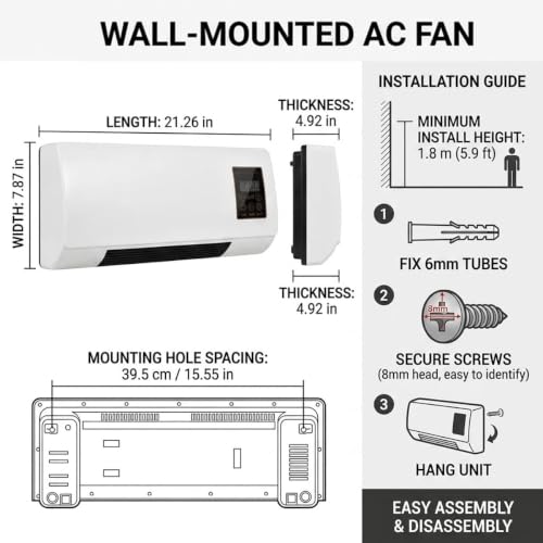 Mini unidad de aire acondicionado y calefactor de pared 1800W con temporizador PTC 7