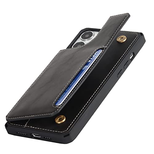 Image of Cavor for iPhone 14 Pro Case with Card Holder,for iPhone 14 Pro Wallet Case for Women Men,Phone Case for iPhone 14 pro with Stand Credit Card Holder, Leather Strap Shockproof Cover- Black