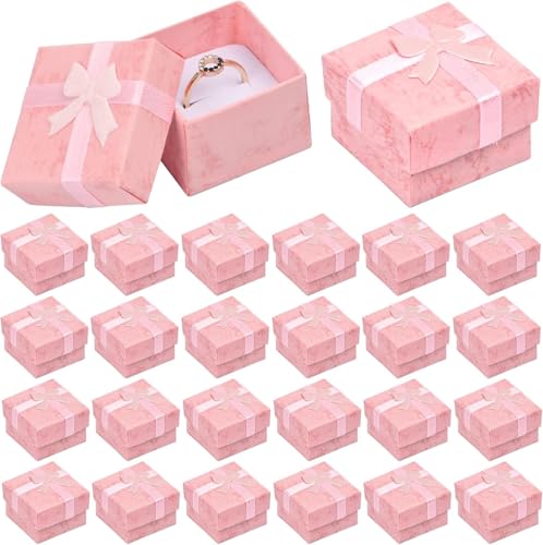 Granvoo 24 Pcs Boite a Bijoux 4x4x3cm, Petite Boite Cadeau Carton, Boîte de Bague, Ecrin Présentoir Boîte de Collier, Case Rangement Bijoux pour Pendentif Boucle d'Oreille Collier Bague (Rose)