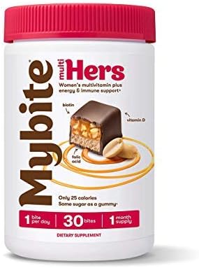 Mybite Womens Chocolate Multivitamin, 30 Bites, Vitamins A, B6, B12, C, D, E, Biotin, Folic Acid, Delicious Supplement with Energy and Immune Support