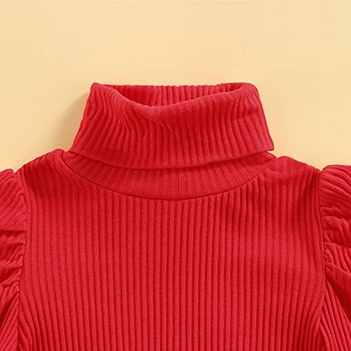 Hnyenmcko Toddler Baby Girl Clothes Set Long Sleeve Turtleneck Ribbed Knit Sweater Tops Pleated Skirt Spring Fall Skirt Set 2Pcs (Red, 4-5T) #TOP2