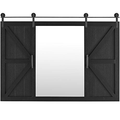 Firstime & Co. Black Hayloft Barn Door Wall Mirror, Large Vintage Decor For For Bedroom, Bathroom Vanity, Wood, Farmhouse, 36 X 26 Inches #TOP1