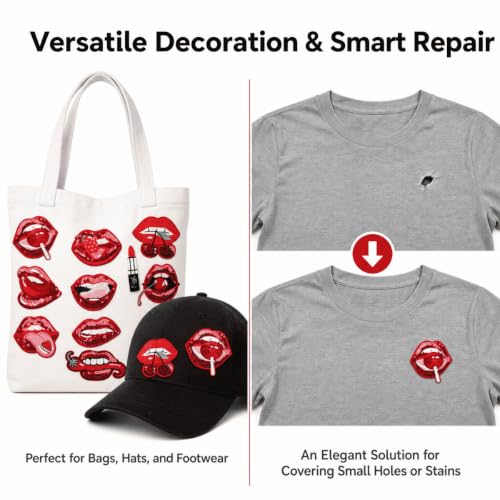 14Pcs Red Lips Sequin Iron on Patches Cute Love Lip Embroidered Applique Iron on/Sew on Patches for Clothing T-Shirts Jackets Clothes Dress Hat Backpacks Jeans Pants DIY Decoration by Chaopaitiezhi - Used condition - Image 5