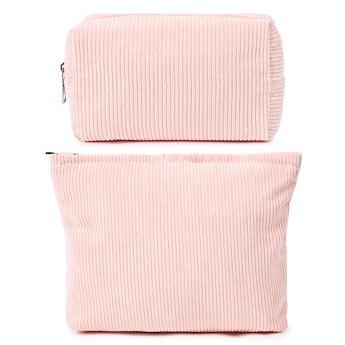 Image of SOIDRAM 2 Pieces Makeup Bag Large Corduroy Cosmetic Bag Capacity Canvas Mix Travel Toiletry Bag Organizer Cute Makeup Brushes Aesthetic Accessories Storage Bag for Women