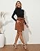 KANCY KOLE Courderoy Skirt for Women Casual Empire Waist Skirts with Pockets Fashion Club Skirts Rust Brown