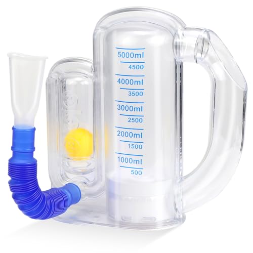 Raxfekro Entrenador de respiración pulmonar, entrenador de 5000 MLAtem con indicador de flujo esférico e indicador de escala, entrenador de respiración para logopedia y función pulmonar