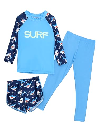 Hedmy Girls Rash Guard 3 Pieces Swimsuits Long Sleeve Bathing Suits Swim Shirts with Shorts Pants Swimwear Set