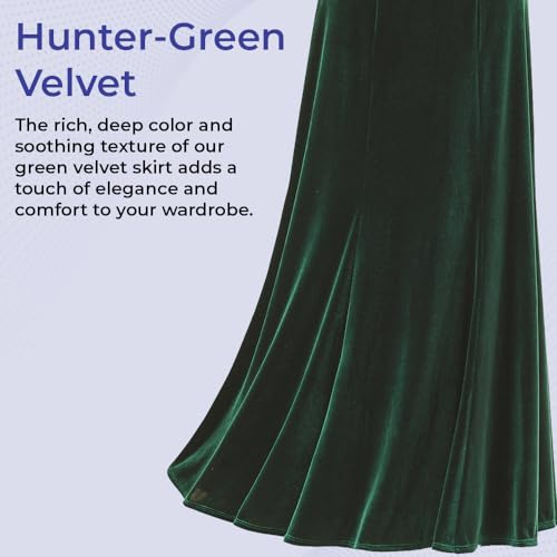 SAGEFINDS Green Velvet Skirt for Women, Luxurious Style for Holidays and Parties, Elasticized Waist, 39” Long3