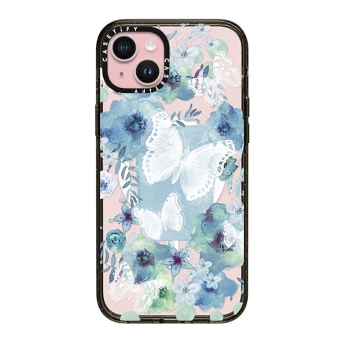 CASETiFY �C���p�N�g iPhone 15 Plus �P�[�X [MIL�K�i���� (4x MIL-STD-810G)/2.5m����̗����������N���A/MagSafe �ɑΉ�] - MY BLUE BUTTERFLY GARDEN - �u���b�N