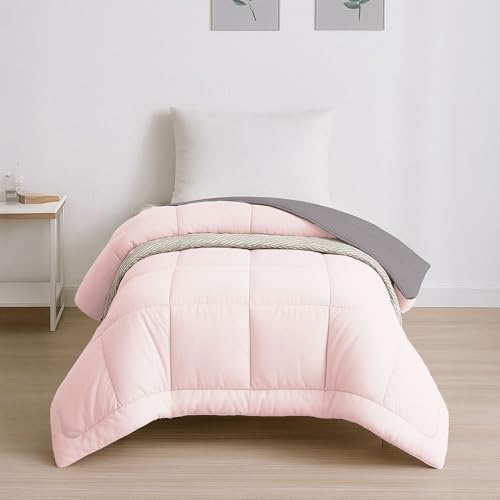 Image of HOME ELEGANCE Comfort Living Microfiber Reversible AC Comforter, 120 GSM, Soft & Cozy, Lightweight Quilt, All Season use, Machine Washable, Single - 60x90 inches - Rose Dust