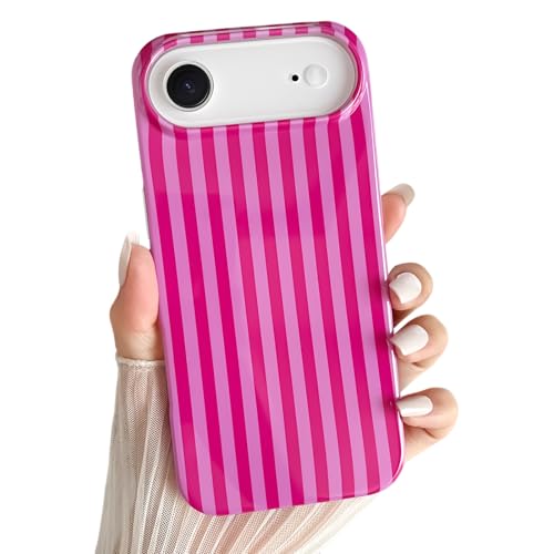 Yeddabox for iPhone 17 Air Case Cute Striped Phone Case Soft TPU Slim Shockproof Phone Cover for Women Girls, Hot Pink