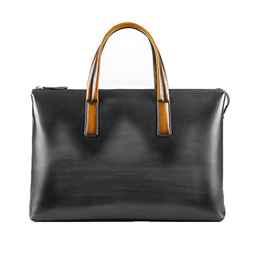 Men's Genuine Leather Briefcase Large Capacity Business Tote (Gray, One_Size)
