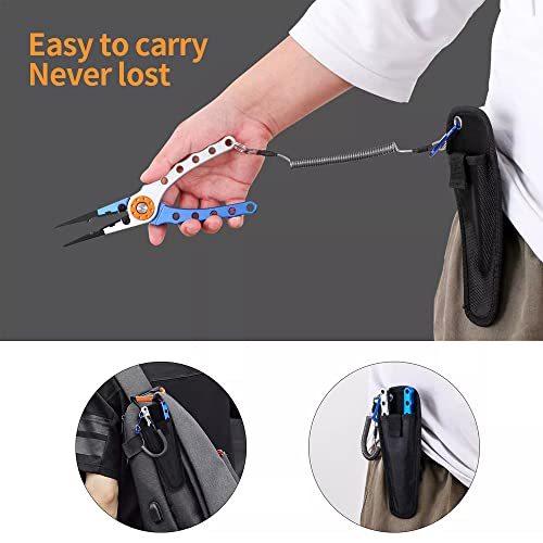 Souforce Spring Bearing Fishing Pliers, Multi Functional Fishing Pliers With Sheath & Anti-Lost Rope, Saltwater Resistant Fishing Gear Hook Remover/Fishing Line Cutter/Lead Sinker Crimp/Ring Split #TOP7