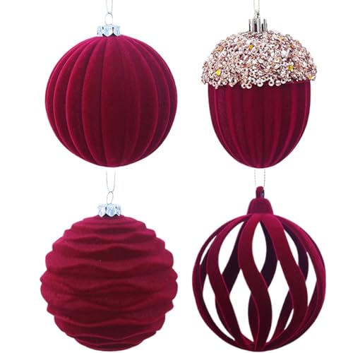 Bolas para árbol de Navidad - Bolas navideñas flocadas para colgar, juego de 4 bolas decorativas flocadas | Ventana, puerta de pared, elegantes decoraciones navideñas para el hogar, fiestas de Navidad
