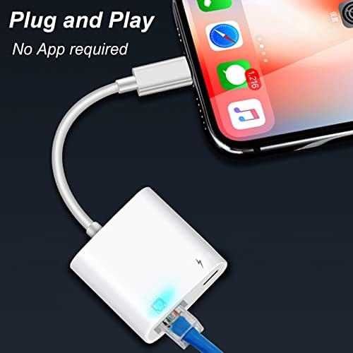 Lightning to Ethernet Adapter with Charging Port for Phone Pad, RJ45 Ethernet LAN Wired Network Adapter Support 10/100 Mbps High Speed, Plug and Play, Support iOS 10 or Up