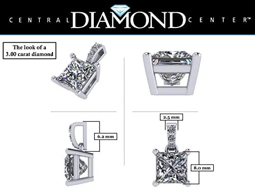 Silver Cz Princess Cut Solitaire Pendant-4 Prongs-8Mm-3.00Ct Equivalent Diamond Weight-Platinum Plated #TOP1
