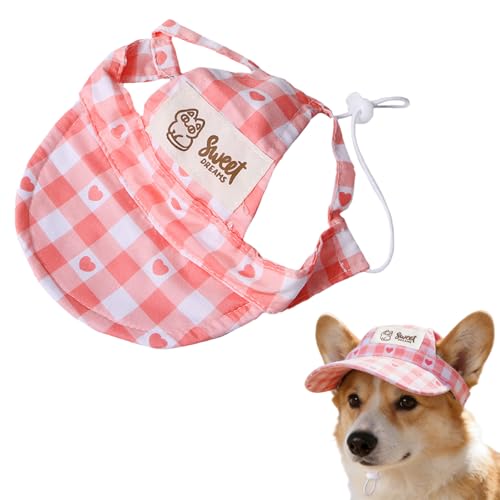 Dog Baseball Cap, Adjustable Pet Bucket Hat, Outdoor Sun Protection Hat with Ear Holes, Summer Beach Visor Cap for Puppy Small Medium Large Dogs (Deep Pink, Small)