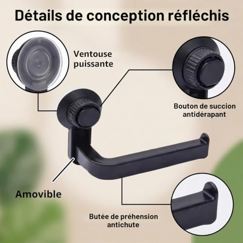 JIXLOUR Porte papier toilette ventouse, support mural autocollant pour rouleau de papier toilette, installation sans clous, absorption sous vide, étanche et résistant à l'humidité pour salle de bain e – vue 5