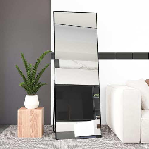 Beauty4U Full Length Mirror 165x60cm Free Standing, Hanging or Leaning, Large Floor Mirror with Black Aluminum Alloy Frame for Living Room or Bedroom