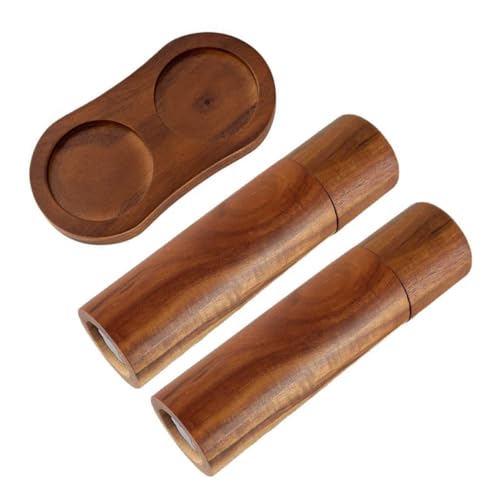 HOLIDYOYO Molinillo Manual de Pimienta y Sal de Madera con Núcleo Cerámico Base y Bandeja para Especias Diseño Cilíndrico Resistente y Fácil de Limpiar para Cocina